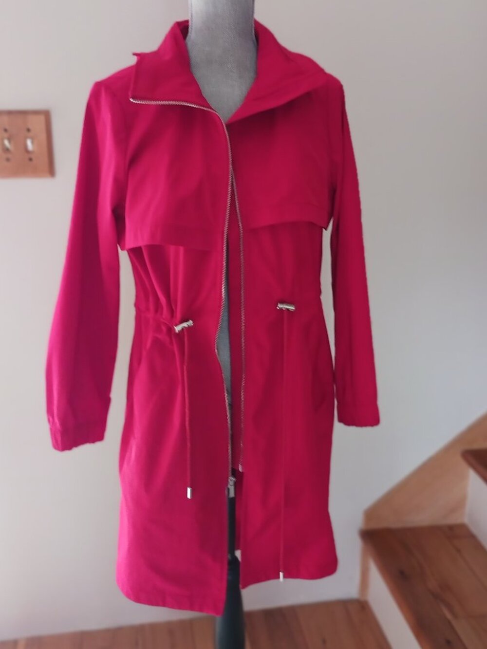 Banana Republic red water-repellent long rain jacket